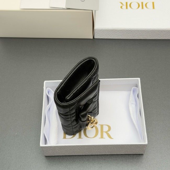 LADY DIOR LOTUS WALLET CANNAGE LAMBSKIN S2067 black LADY DIOR LOTUS WALLET CANNAGE LAMBSKIN S2067 black