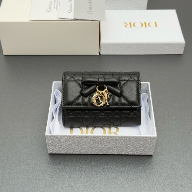 LADY DIOR LOTUS WALLET CANNAGE LAMBSKIN S2067 black