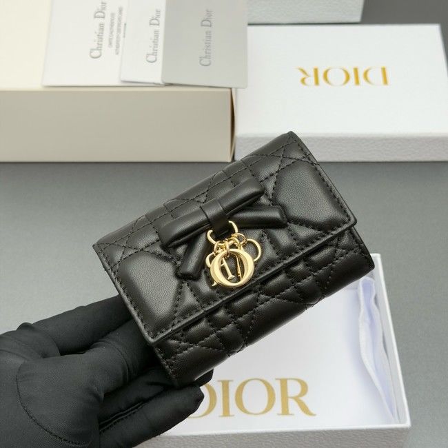 LADY DIOR LOTUS WALLET CANNAGE LAMBSKIN S2067 black LADY DIOR LOTUS WALLET CANNAGE LAMBSKIN S2067 black