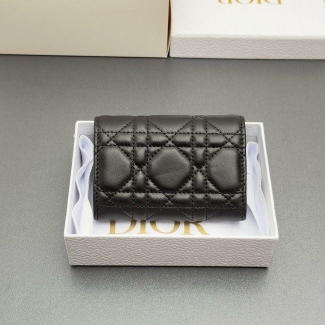 LADY DIOR LOTUS WALLET CANNAGE LAMBSKIN S2067 black LADY DIOR LOTUS WALLET CANNAGE LAMBSKIN S2067 black