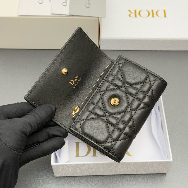 LADY DIOR LOTUS WALLET CANNAGE LAMBSKIN S2067 black LADY DIOR LOTUS WALLET CANNAGE LAMBSKIN S2067 black