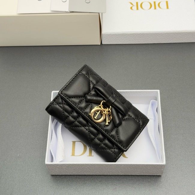LADY DIOR LOTUS WALLET CANNAGE LAMBSKIN S2067 black LADY DIOR LOTUS WALLET CANNAGE LAMBSKIN S2067 black
