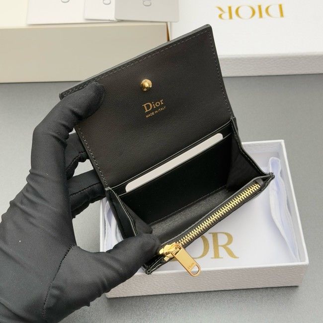 LADY DIOR LOTUS WALLET CANNAGE LAMBSKIN S2067 black LADY DIOR LOTUS WALLET CANNAGE LAMBSKIN S2067 black