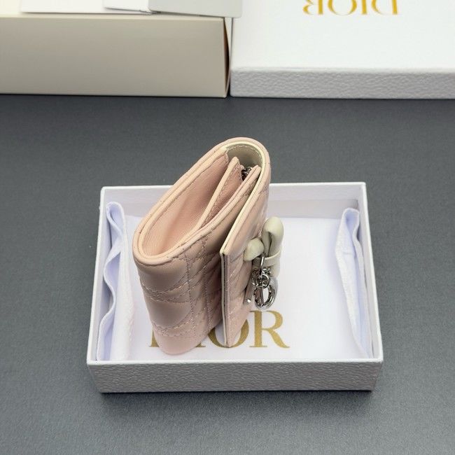 LADY DIOR LOTUS WALLET CANNAGE LAMBSKIN S2067 pink&white