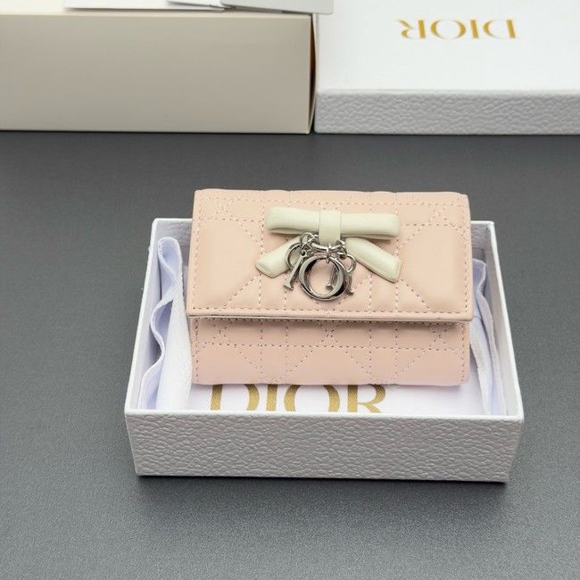 LADY DIOR LOTUS WALLET CANNAGE LAMBSKIN S2067 pink&white