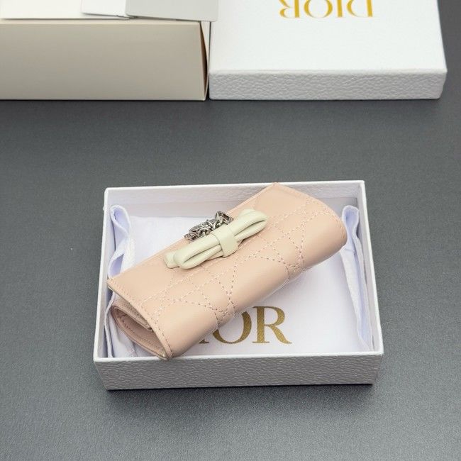 LADY DIOR LOTUS WALLET CANNAGE LAMBSKIN S2067 pink&white