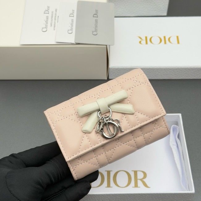 LADY DIOR LOTUS WALLET CANNAGE LAMBSKIN S2067 pink&white