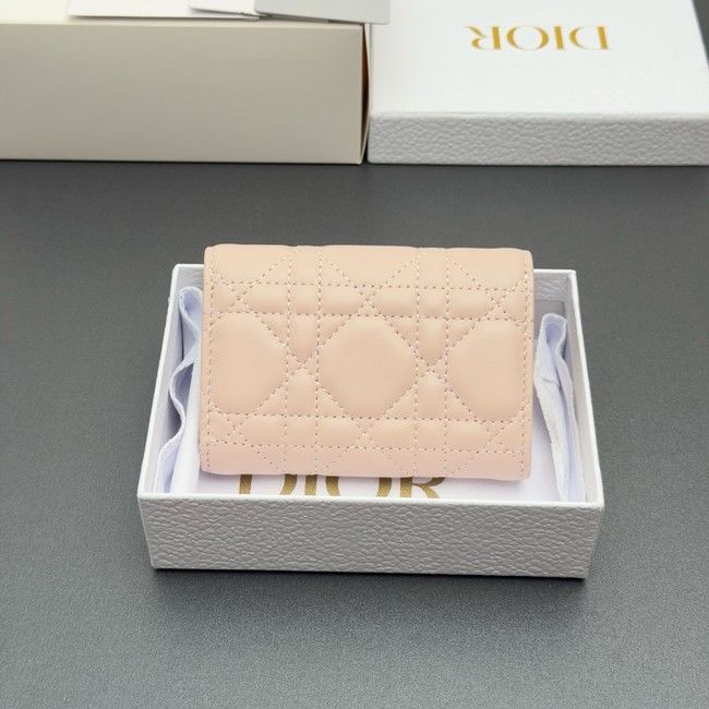 LADY DIOR LOTUS WALLET CANNAGE LAMBSKIN S2067 pink&white