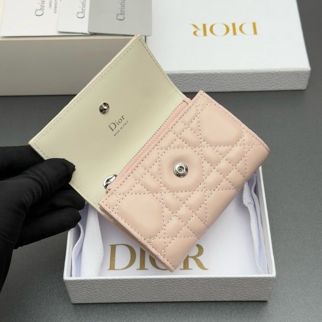 LADY DIOR LOTUS WALLET CANNAGE LAMBSKIN S2067 pink&white