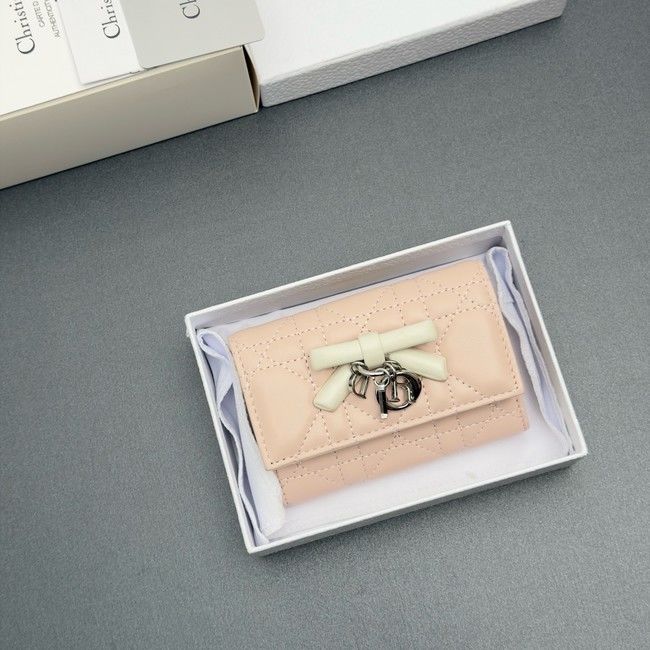 LADY DIOR LOTUS WALLET CANNAGE LAMBSKIN S2067 pink&white
