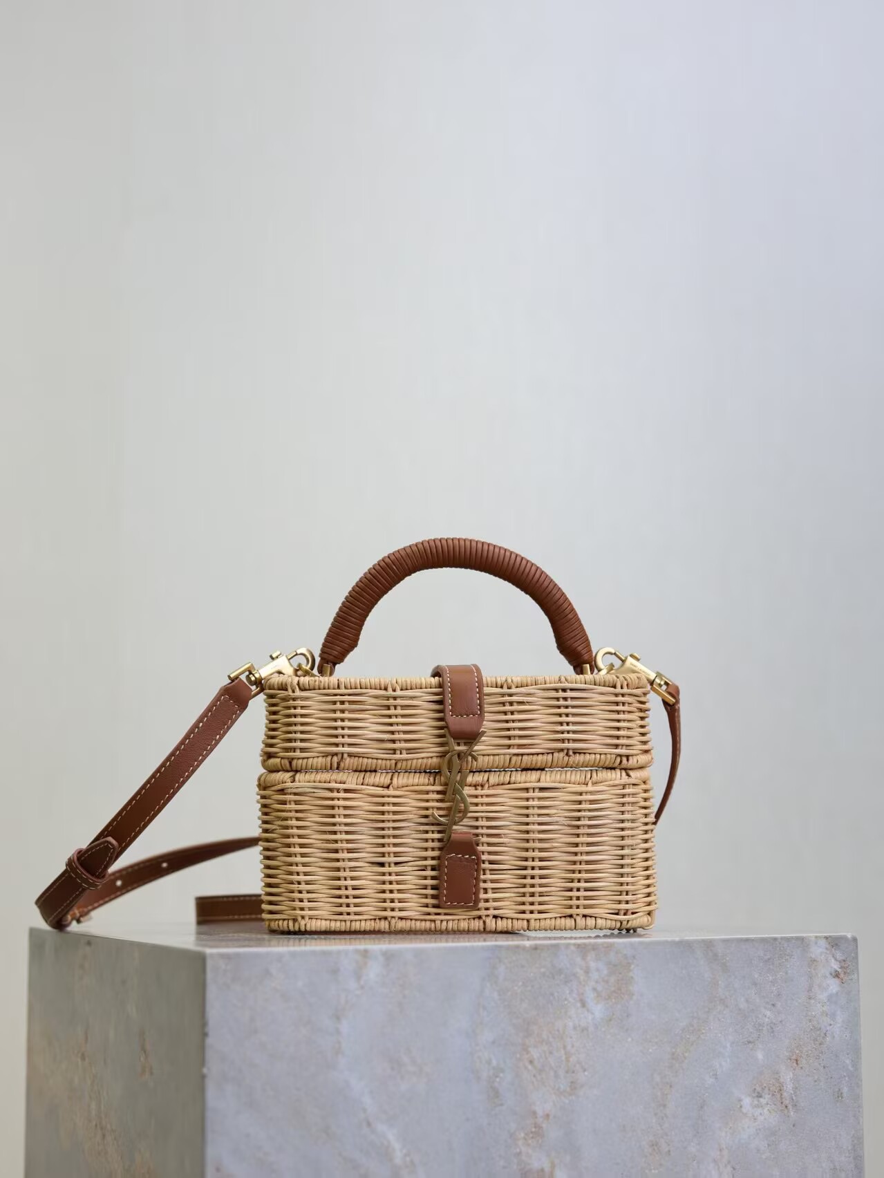 Yves Saint Laurent Rattan Woven Bag Y53021 Brown