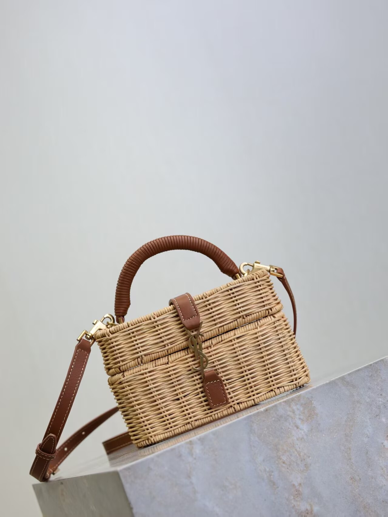 Yves Saint Laurent Rattan Woven Bag Y53021 Brown