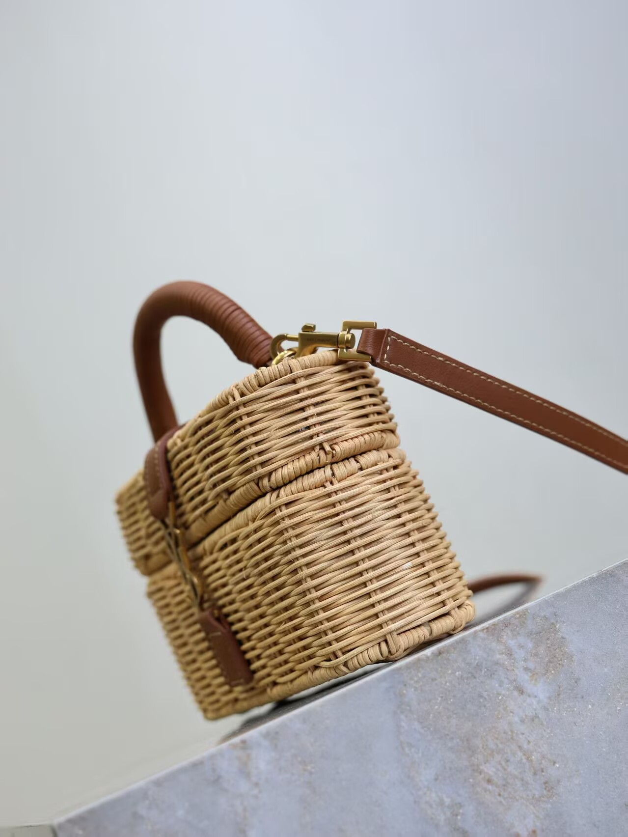 Yves Saint Laurent Rattan Woven Bag Y53021 Brown