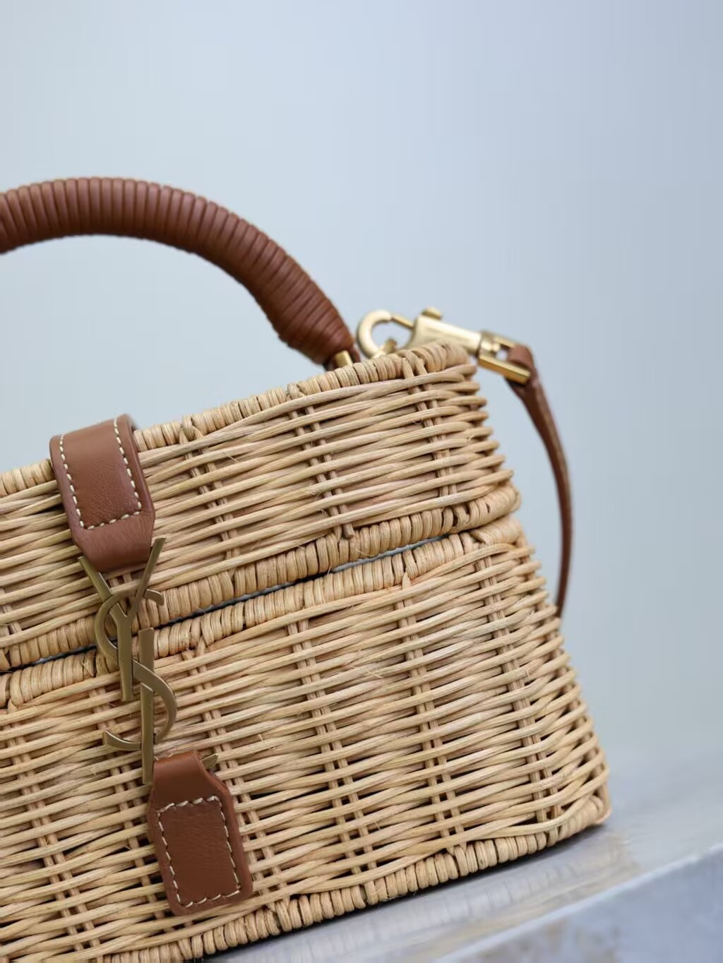 Yves Saint Laurent Rattan Woven Bag Y53021 Brown