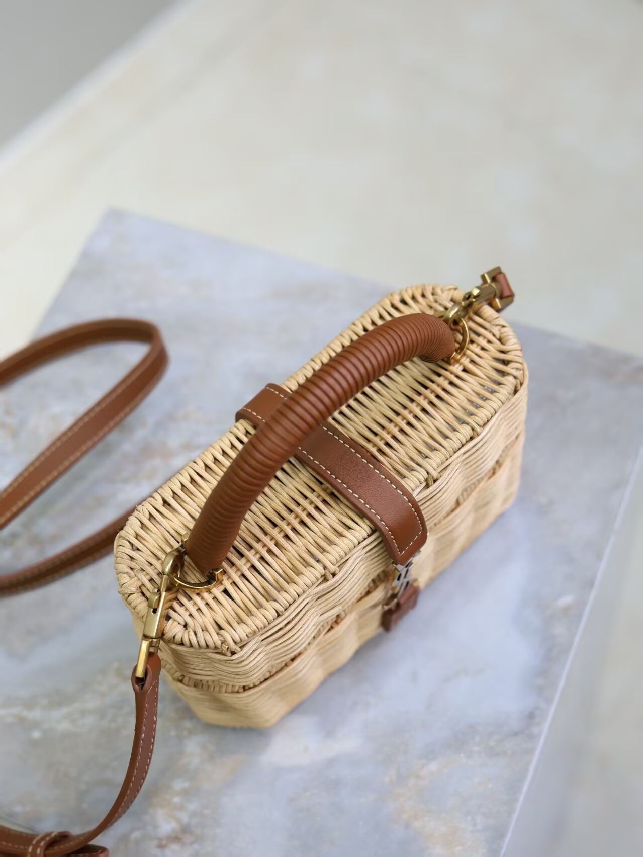 Yves Saint Laurent Rattan Woven Bag Y53021 Brown