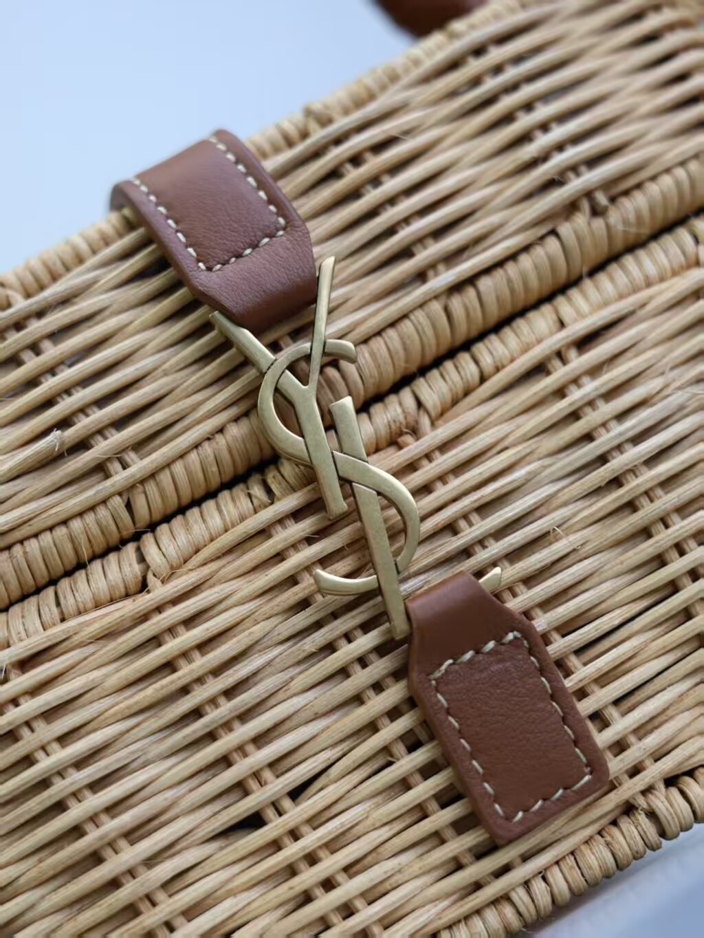 Yves Saint Laurent Rattan Woven Bag Y53021 Brown