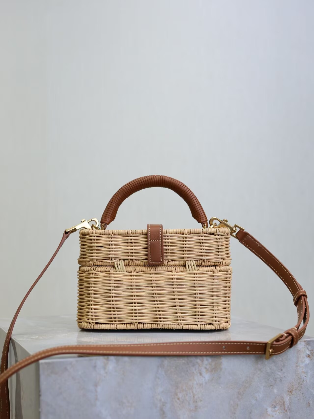 Yves Saint Laurent Rattan Woven Bag Y53021 Brown