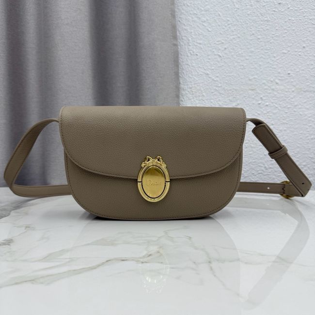 Medium Dior Medaillon Flap Bag Grained Calfskin M3920QD Khaki