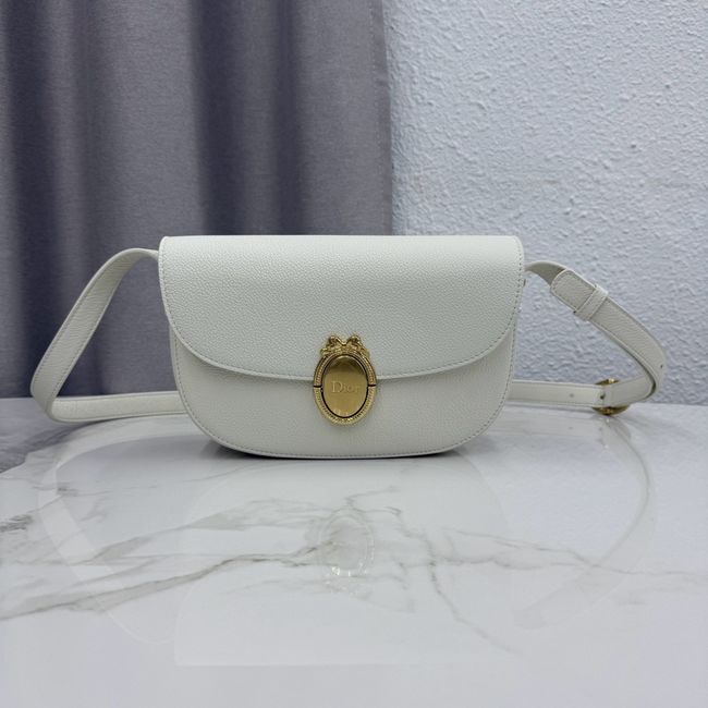 Medium Dior Medaillon Flap Bag Grained Calfskin M3920QD Latte
