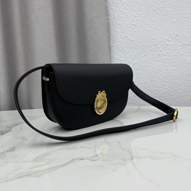 Medium Dior Medaillon Flap Bag Grained Calfskin M3920QD black