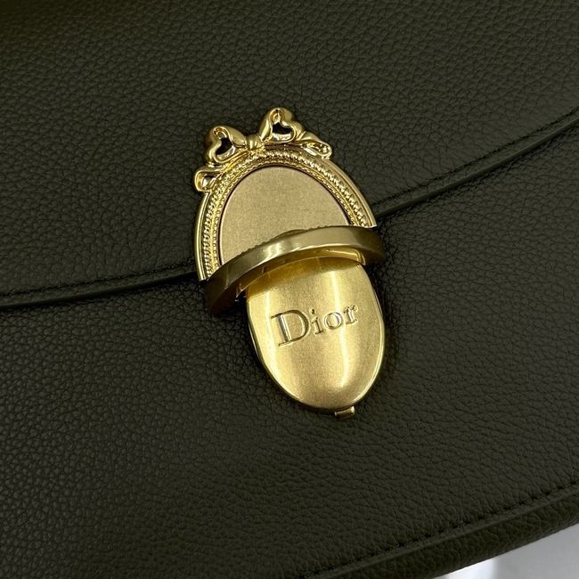 Medium Dior Medaillon Flap Bag Grained Calfskin M3920QD Khaki Medium Dior Medaillon Flap Bag Grained Calfskin M3920QD Khaki