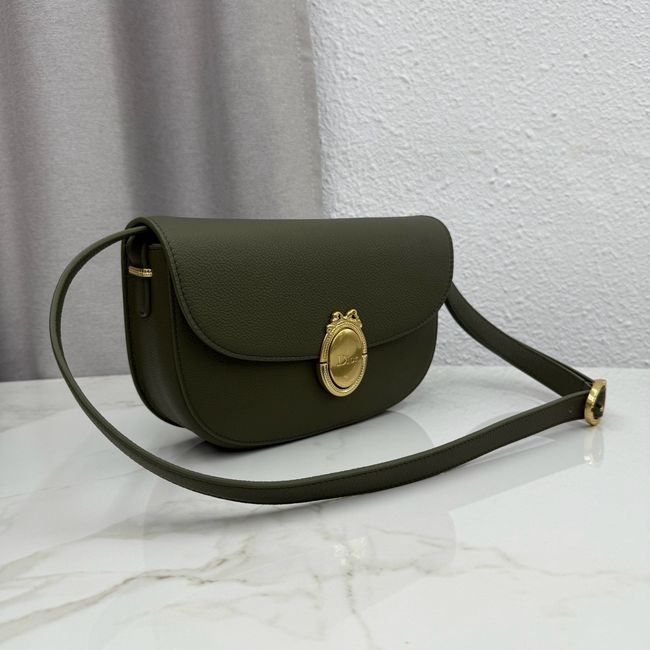 Medium Dior Medaillon Flap Bag Grained Calfskin M3920QD Khaki Medium Dior Medaillon Flap Bag Grained Calfskin M3920QD Khaki