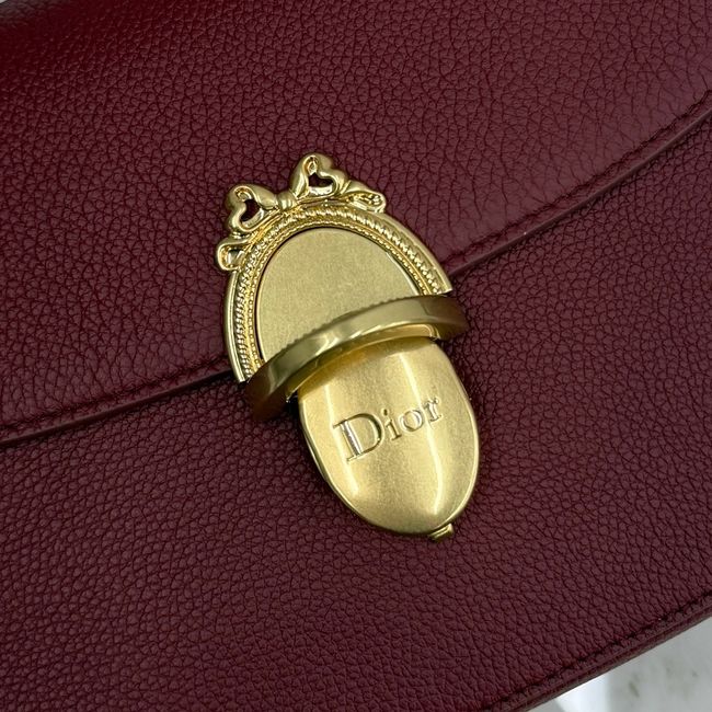 Medium Dior Medaillon Flap Bag Grained Calfskin M3920QD burgundy Medium Dior Medaillon Flap Bag Grained Calfskin M3920QD burgundy