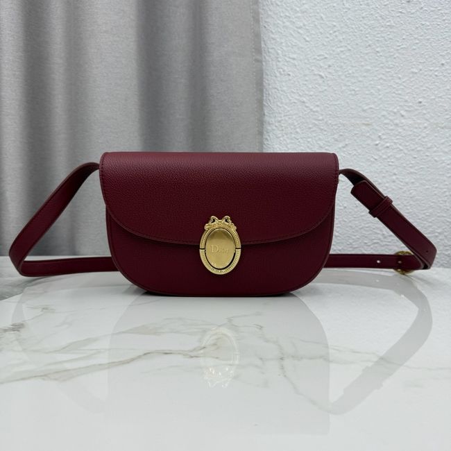 Medium Dior Medaillon Flap Bag Grained Calfskin M3920QD burgundy