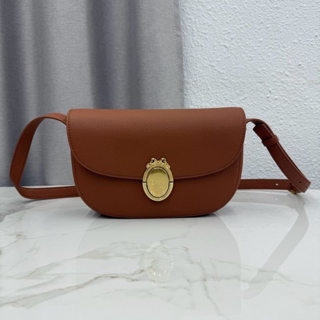 Medium Dior Medaillon Flap Bag Grained Calfskin M3920QD camel
