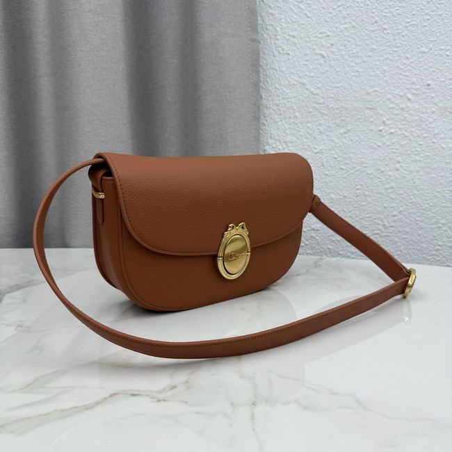 Medium Dior Medaillon Flap Bag Grained Calfskin M3920QD camel