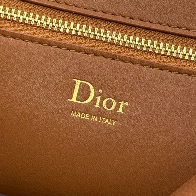 Medium Dior Medaillon Flap Bag Grained Calfskin M3920QD camel