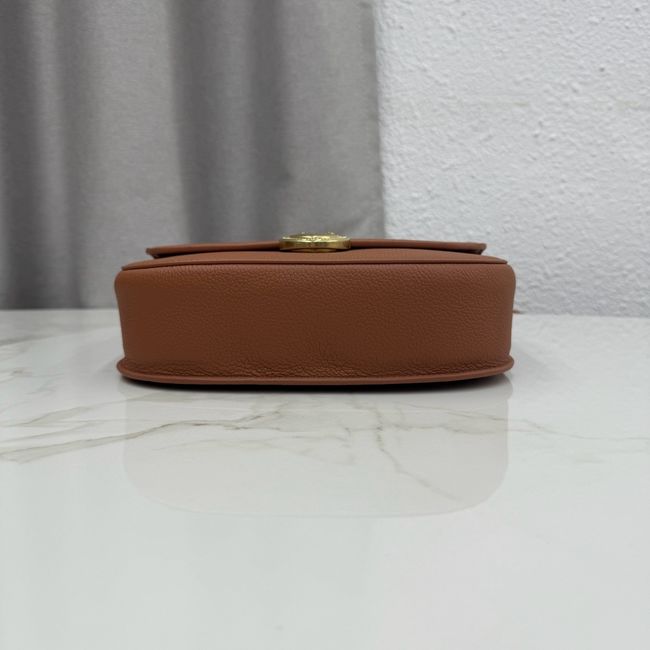 Medium Dior Medaillon Flap Bag Grained Calfskin M3920QD camel