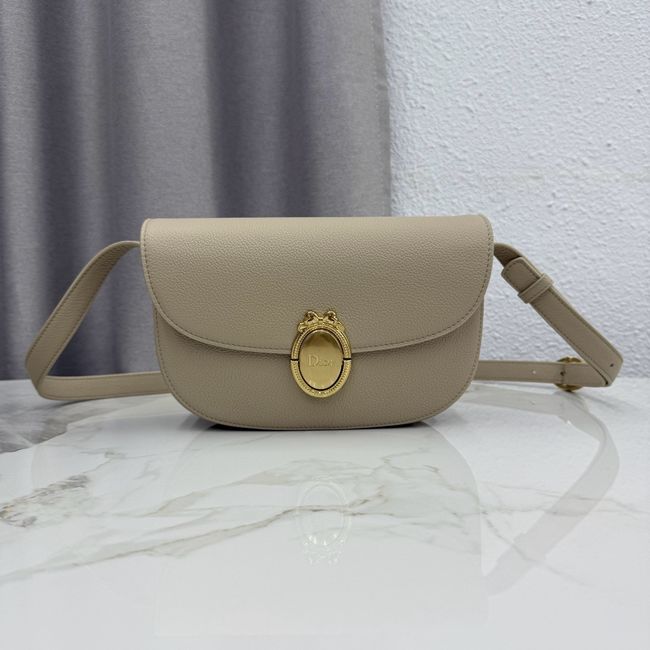 Medium Dior Medaillon Flap Bag Grained Calfskin M3920QD gray