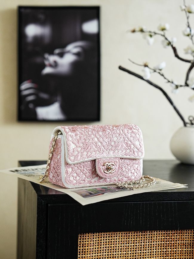 CHANEL Evening Bag embroidery AS4298-3 pink