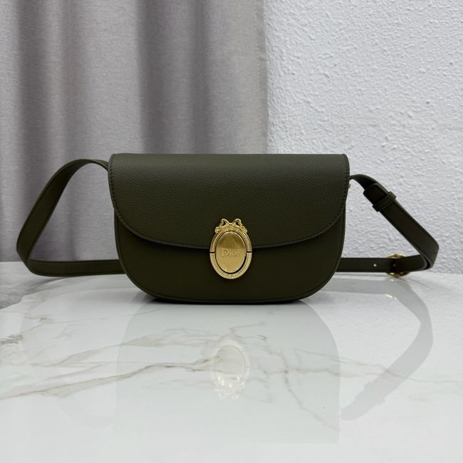 Medium Dior Medaillon Flap Bag Grained Calfskin M3920QD Khaki