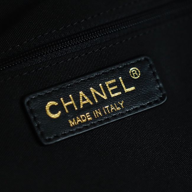 CHANEL Braided Straw Shoulder Bag AS5955 Apricot and black