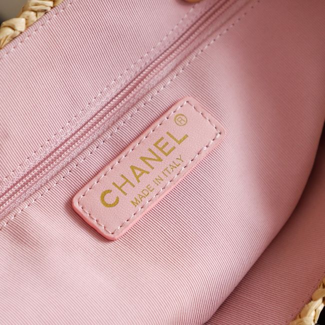CHANEL Braided Straw Shoulder Bag AS5955 Apricot and pink CHANEL Braided Straw Shoulder Bag AS5955 Apricot and pink