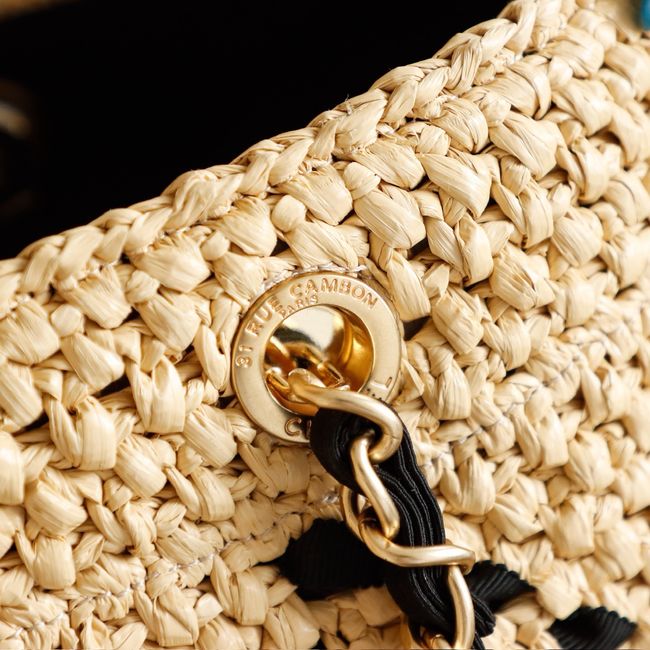 CHANEL Large Braided Straw Shoulder Bag AS5956 Apricot and black CHANEL Large Braided Straw Shoulder Bag AS5956 Apricot and black
