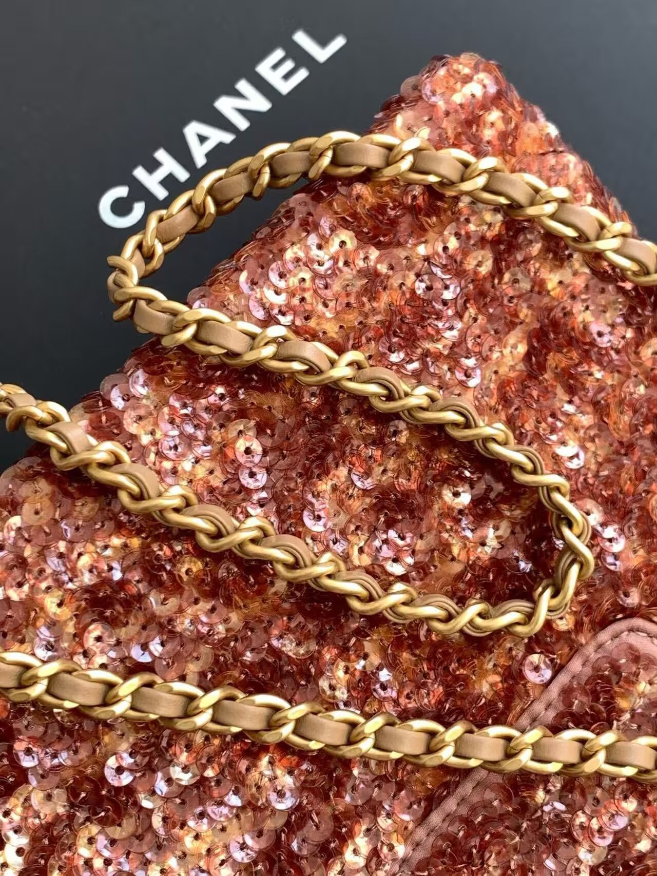 CHANEL Mini Shopping Bag Sequin Kelly Handle Bag AS4416 Brown