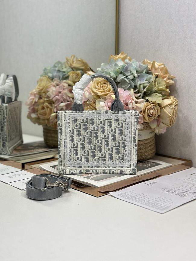 Mini Dior Book Tote with Strap Embroidery M1403PE light gray