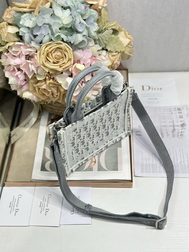 Mini Dior Book Tote with Strap Embroidery M1403PE light gray
