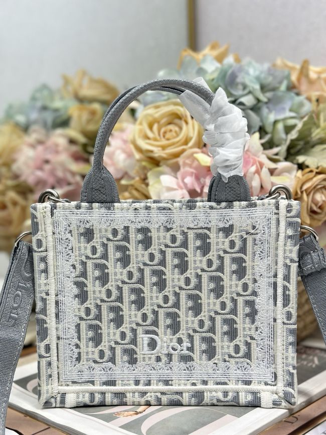 Mini Dior Book Tote with Strap Embroidery M1403PE light gray