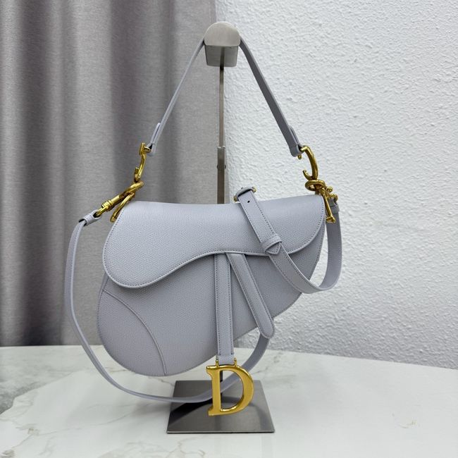 Dior Saddle Bag with Strap Saddle Grained Calfskin M0455CBAA ice blue