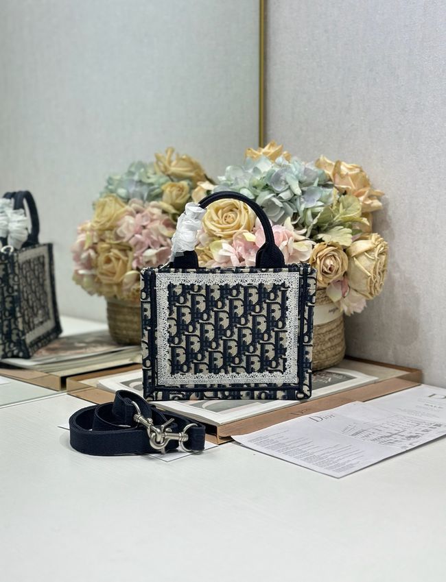Mini Dior Book Tote with Strap Embroidery M1403PE DARK BLUE