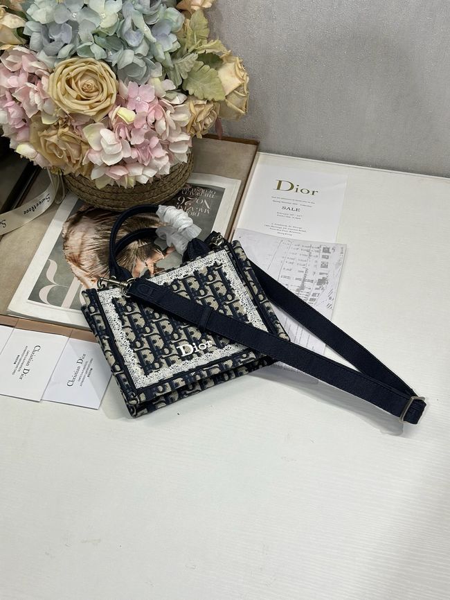 Mini Dior Book Tote with Strap Embroidery M1403PE DARK BLUE