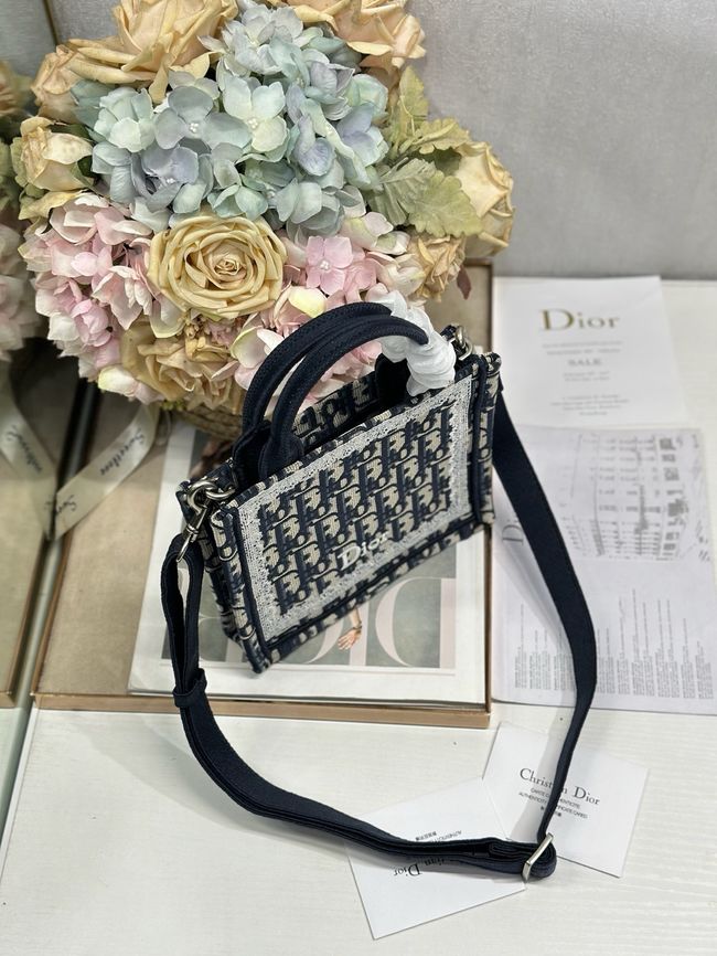 Mini Dior Book Tote with Strap Embroidery M1403PE DARK BLUE
