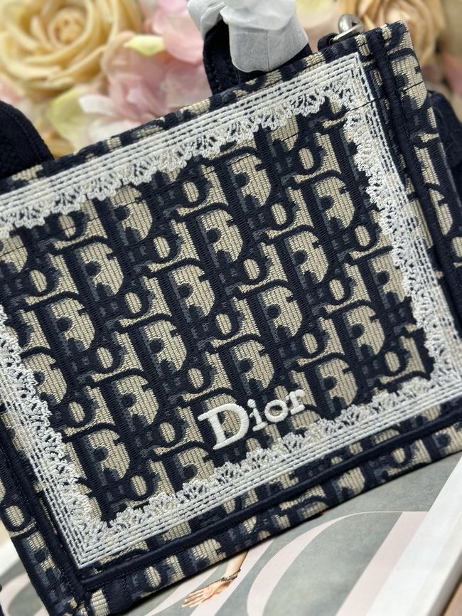 Mini Dior Book Tote with Strap Embroidery M1403PE DARK BLUE