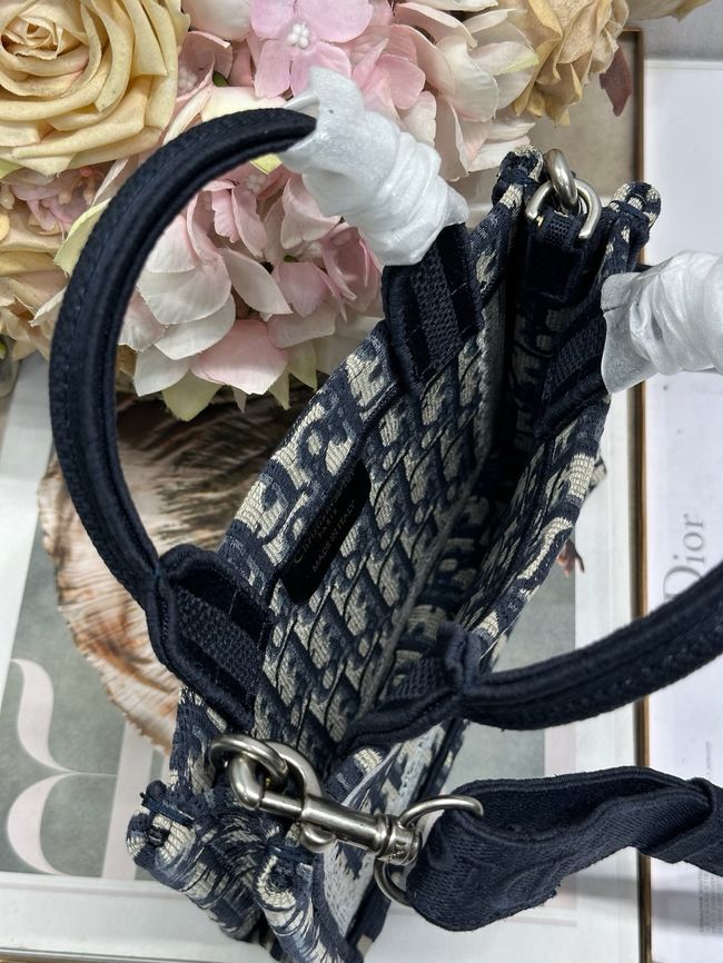 Mini Dior Book Tote with Strap Embroidery M1403PE DARK BLUE