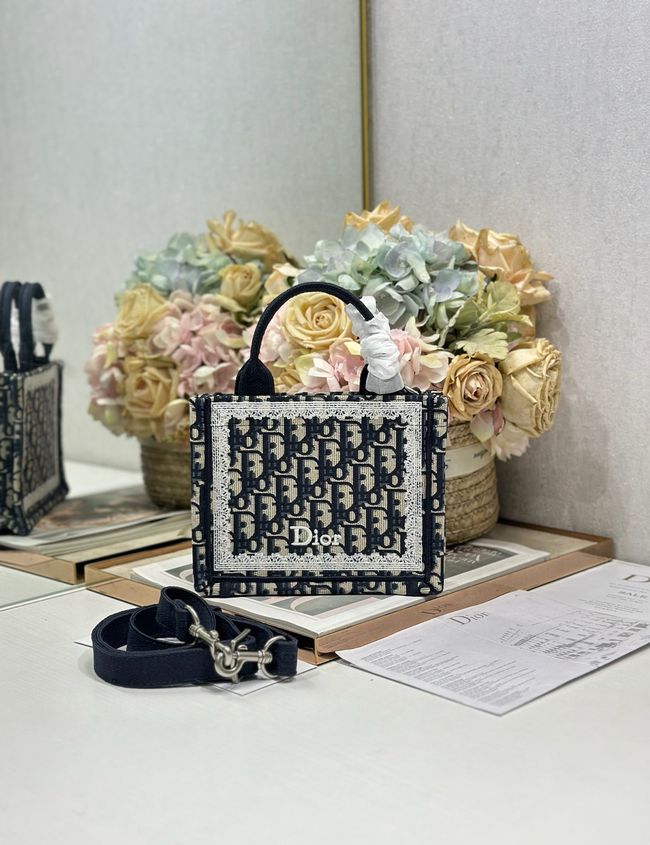 Mini Dior Book Tote with Strap Embroidery M1403PE DARK BLUE
