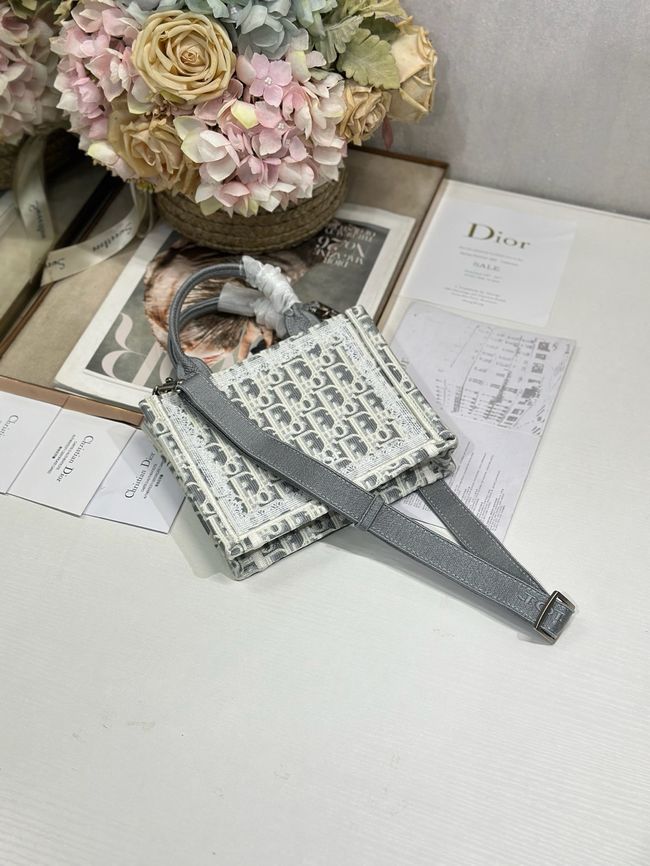 Mini Dior Book Tote with Strap Embroidery M1403PE light gray